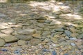 Various sizes of rocks in streams with clear and cool water.