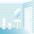 Water closet interior with lavatory pan, bidet, wash sink and mirror. Cartoon style vector illustration. Royalty Free Stock Photo