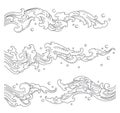 Water wave splashing. China,Thailand,Japan. Single line vector style.