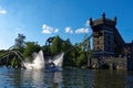 Water coaster ride splash adventure in lake at castle tower Royalty Free Stock Photo