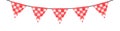 Water color illustration of bright festive bunting with triangular flags and red and white checkered pattern.