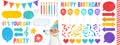 Water color illustration set of colorful `Happy Birthday` elements on white background. Royalty Free Stock Photo