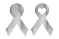 Water color illustration set of two gray ribbons: with love heart shape and clean template that can be used for your text words. Royalty Free Stock Photo