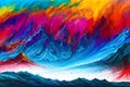 Water color or oil painting fine art illustration of abstract colorful panoramic mountain and nature print digital art