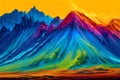 Water color or oil painting fine art illustration of abstract colorful panoramic mountain and nature print digital art
