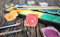 Water color paint box and paint brush Royalty Free Stock Photo