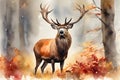 Water color painting of elk in woods Royalty Free Stock Photo