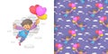 The water color pattern set of the boy flying the colorful balloons Royalty Free Stock Photo