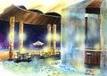 beach bar at night water color illustration Royalty Free Stock Photo