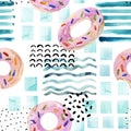 Water color ring donut lilo, swimming pool, geometric tile, ink elements