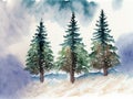 Water color of a row of pine trees Royalty Free Stock Photo