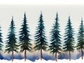 Water color of a row of pine trees Royalty Free Stock Photo