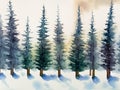 Water color of a row of pine trees Royalty Free Stock Photo