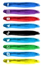 water color Social Media Popular Icon Collection. Facebook, Youtube, TikTok, Telegram, WhatsApp, Skype
