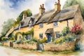 water color Traditional Cotswold cottages Royalty Free Stock Photo