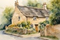 water color Traditional Cotswold cottages Royalty Free Stock Photo
