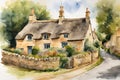 water color Traditional Cotswold cottages Royalty Free Stock Photo