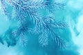 Water color white background acrylic inside water smoke steam frost snow branch needles christmas tree winter blue frozen Royalty Free Stock Photo