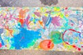 Water color on wooden floor, abstract multicolor on old wooden texture background, Abstract painting on wooden background Royalty Free Stock Photo