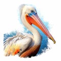 Water Colored Pelican In Digital Airbrushing Style