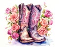 Water colour cowgirl boots with roses are an art.