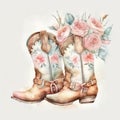 Water colour cowgirl boots with roses image generative AI