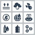 Water Consumption and Ecology Related Vector Icon Set