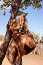 Water Container and Fur in Himba Village, Namibia Royalty Free Stock Photo