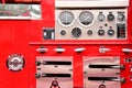 Water controls and gauges on antique fire truck