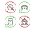 Water cooler, Car and Select alarm icons set. Circus tent sign. Office drink, Transport, Time symbol. Vector