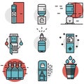 Water cooler flat line colored icons Royalty Free Stock Photo