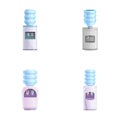 Water cooler icons set cartoon vector. Large water dispenser