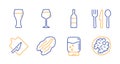 Water cooler, Wine bottle and Bordeaux glass icons set. Pecan nut, Cutting board and Food signs. Vector