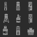 Water coolers white line icons