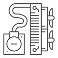 Water cooling system thin line icon. Cooler fans with liquid in radiator symbol, outline style pictogram on white Royalty Free Stock Photo