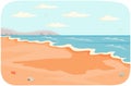 Water covers sandy beach with waves. Light breeze at high tide on ocean vector illustration