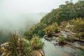 Water from creek running towards waterfall