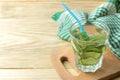 Water with cucumber. Refreshing diet water with cucumber and mint in a glass beaker against a blue background. detox drink concept Royalty Free Stock Photo