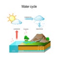 Water cycle. vector illustration with and geological relief