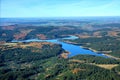 Water dam Flaje in the Ore mountains, Krusne hory Aerial photo.