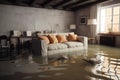 Water damager after flooding in basement with floating, created with Generative AI technology Royalty Free Stock Photo