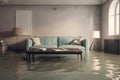 Water damager after flooding in basement with floating, created with Generative AI technology Royalty Free Stock Photo