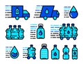 Water delivery color icons set