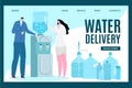 Water delivery for office, landing banner, vector illustration. Plastic bottle with liquid, cooler galon delivery, aqua Royalty Free Stock Photo