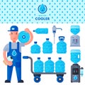 Water delivery service man character in uniform