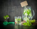 Water detox in a glass jar and a glass. Fresh green mint and berries. A refreshing and healthy drink. Royalty Free Stock Photo