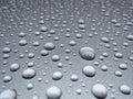 Water dew droplets on silver metallic paint background