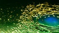 Green ink paint colored water with blue surface oil drops floating waves, abstract wallpaper background. Royalty Free Stock Photo