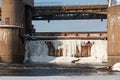 Water discharge during the spring flood at the Perervinskaya dam on the Moskva River. Royalty Free Stock Photo