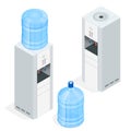 Water dispenser on white background. Water cooler for office. Flat 3d isometric vector illustration. Royalty Free Stock Photo